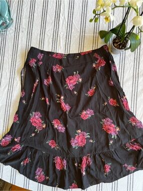 torrid Black A-Line Skirt with Pink Rose Floral Print